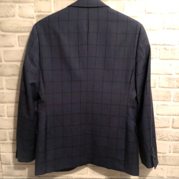 London Fog 100% Wool Blue Windowpane Slim Suit - Picture 6 of 8